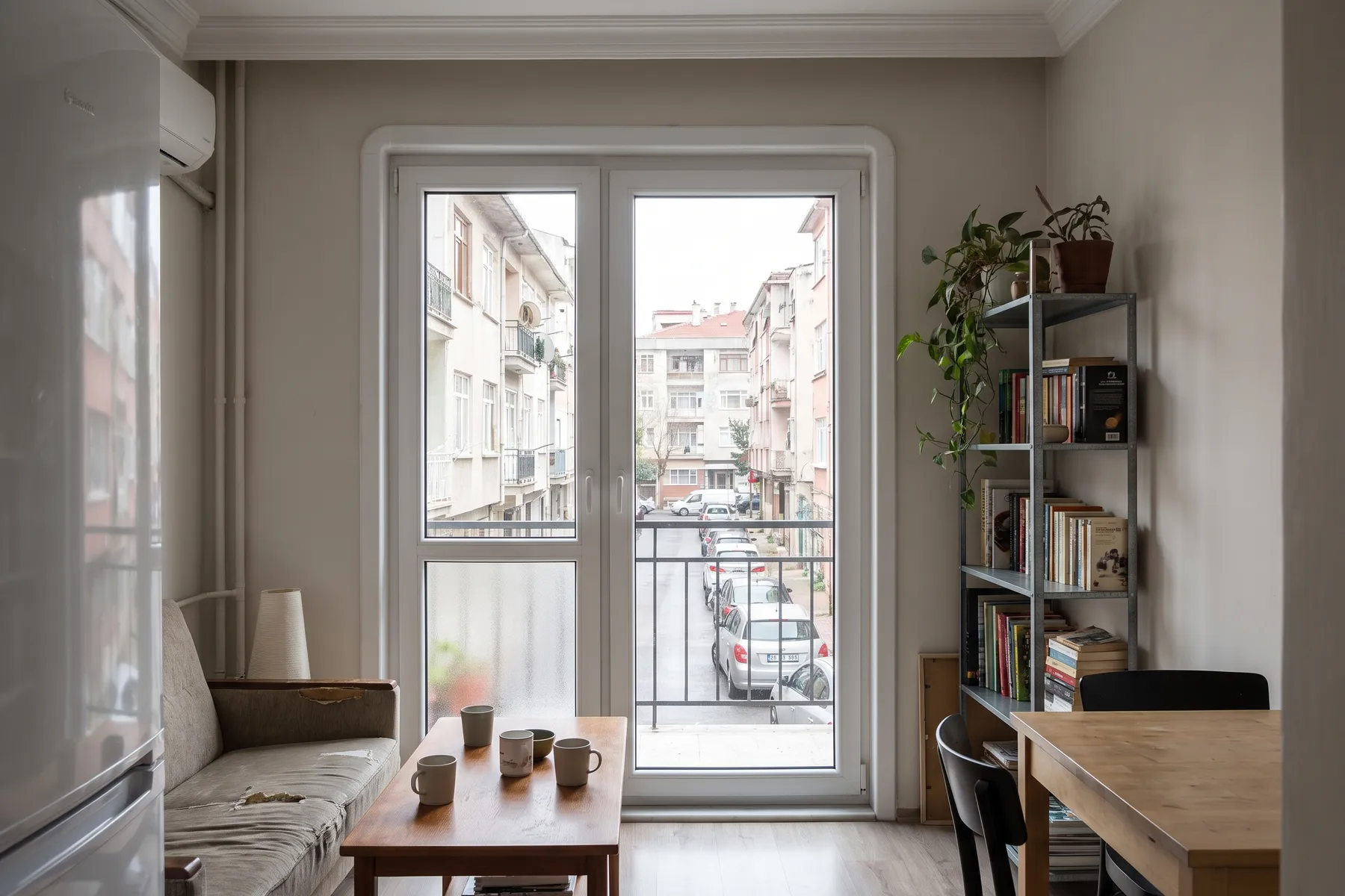Puerta de balcón practicable en un piso de hueco pequeño. Es la solución que recomendamos en lugar de una elevable que no cabe ni compensa.